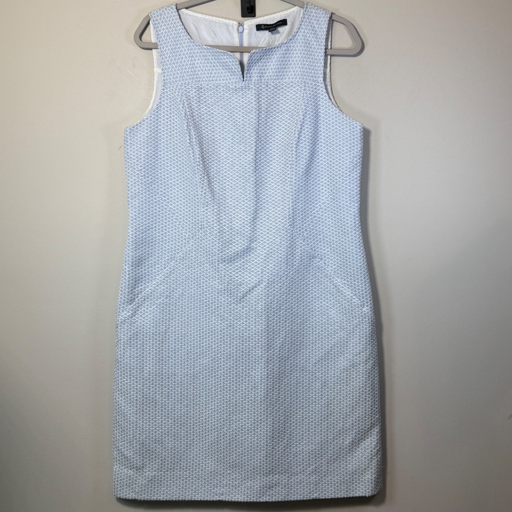 New Brooks Brothers Sheath Dress Womens 14 Blue White New Honeycomb Textured